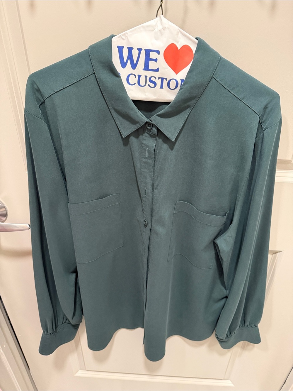 Chico’s Dark Green Button-Down Pocket Blouse